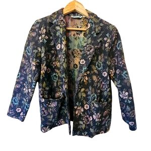 Miglio Ltd 80s/90s Black Colorful Floral Embroidered Tapestry Jacket 7/8